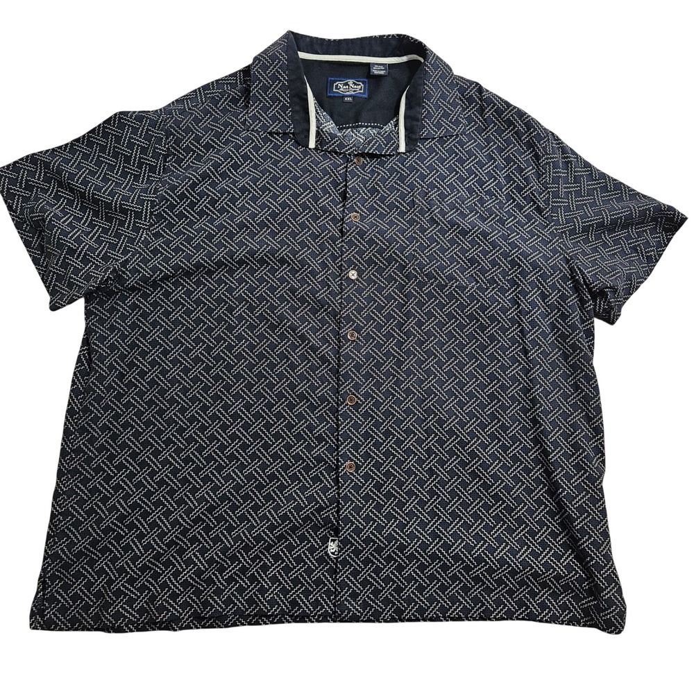 Nat Nast Button Down Shirt Mens XXL Navy Silk‎ Cotton Geometric Short Sleeve